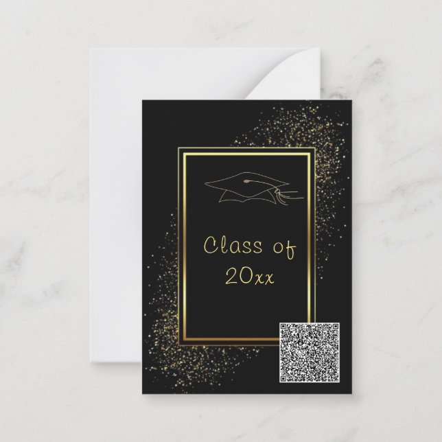 QR Code Info Gold Black Graduation Party Invite (Back)