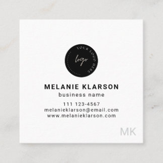 QR Code Initial Minimal Monogram Black and White Square Business Card
