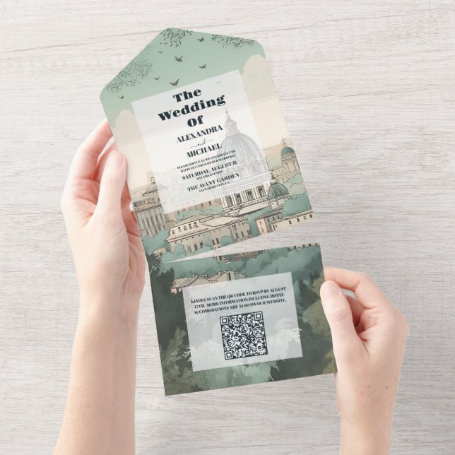 QR Code Italy Rome Destination Wedding All In One Invitation (Tearaway)