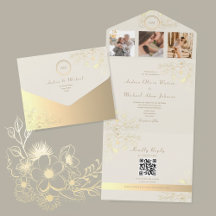 QR Code Ivory Gold Floral Wedding