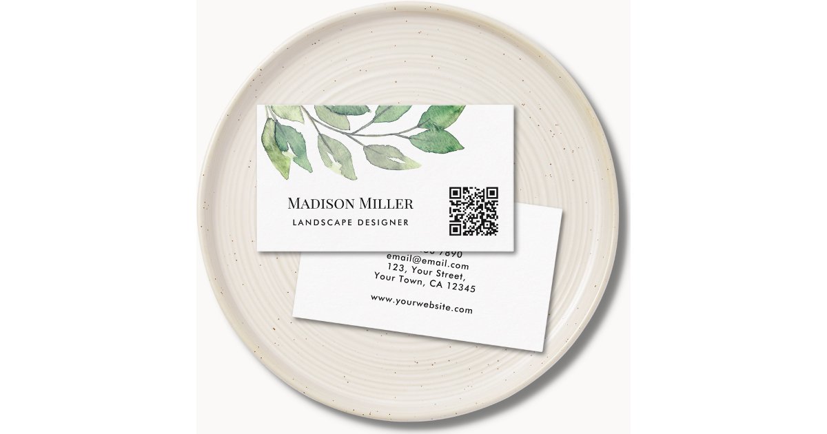 QR Code Landscape Designer Greenery Business Card | Zazzle