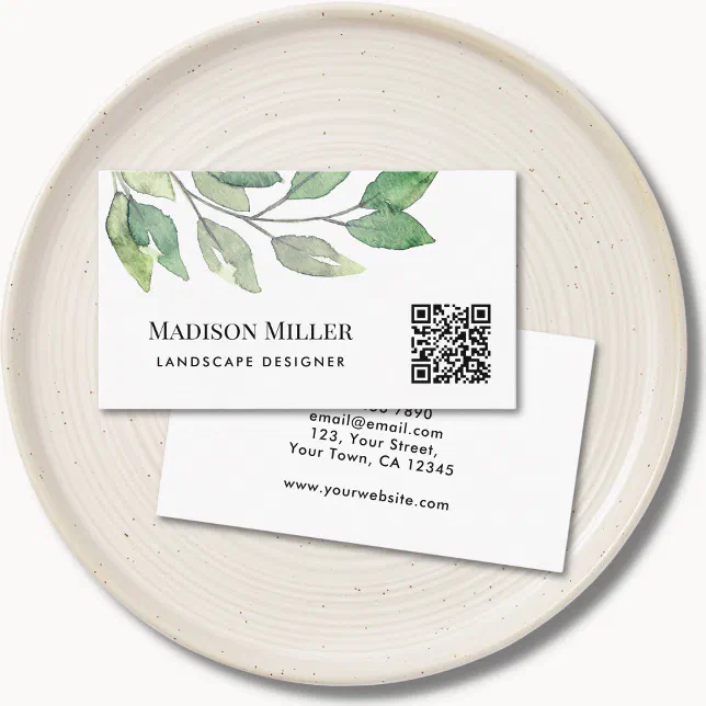 QR Code Landscape Designer Greenery Business Card | Zazzle