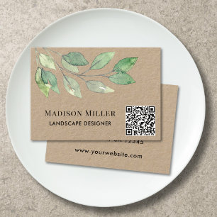 QR Code Landscape Designer Watercolor Greenery Business Card