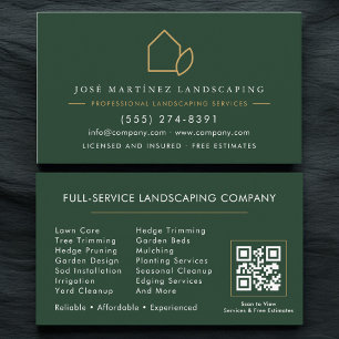 QR Code Landscaping Lawn Service Green Modern Business Card