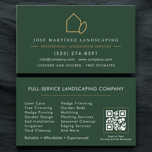 QR Code Landscaping Lawn Service Green Modern  Business Card (Creator Uploaded)