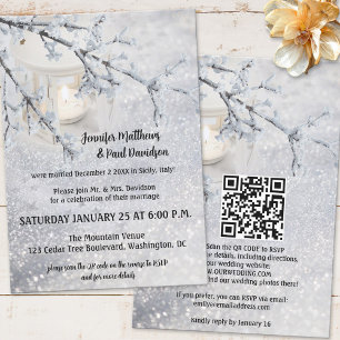 QR Code Lantern Snow Winter Wedding Reception Only Invitation
