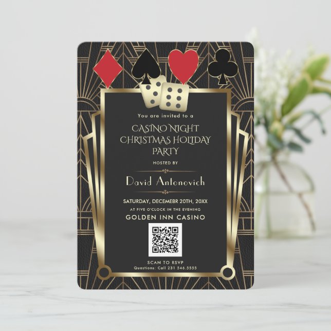 QR Code Las Vegas Casino Night Christmas Holiday I Invitation (Standing Front)