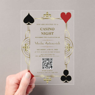 QR Code Las Vegas Casino Night Graduation Acrylic Invitations