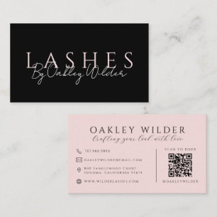 QR Code Lash Artist Blush Pink Black Business Card