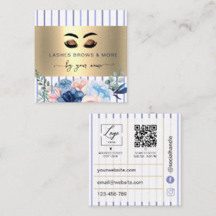Qr Code Lash Tech floral Stripes Square Business Card