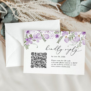 QR code Lavender Watercolor Floral Wedding RSVP Card