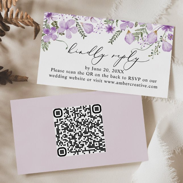 QR code Lavender Wedding RSVP Enclosure Card (Creator Uploaded)