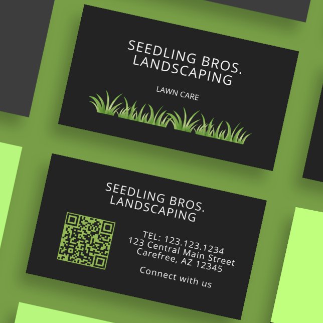 QR Code Lawn Care Landscaping Grass Business Card (Creator Uploaded)