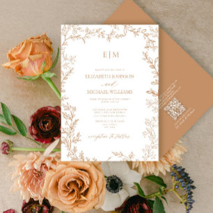QR Code Leaf Terracotta Elegant Monogram Wedding Invitation