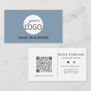 QR Code Light Pale Blue Professional Logo Business Card