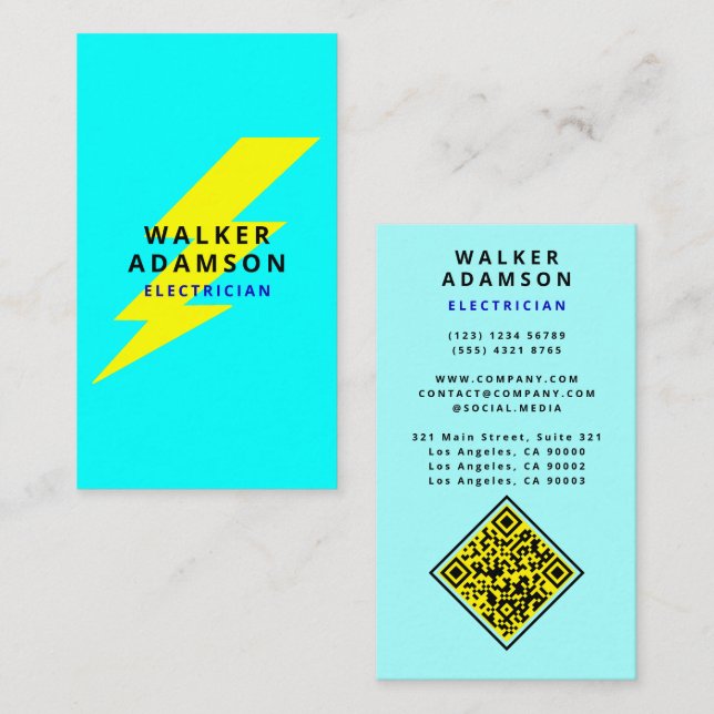 (QR Code & Lightning) Modern Electrician Service Business Card (Front/Back)