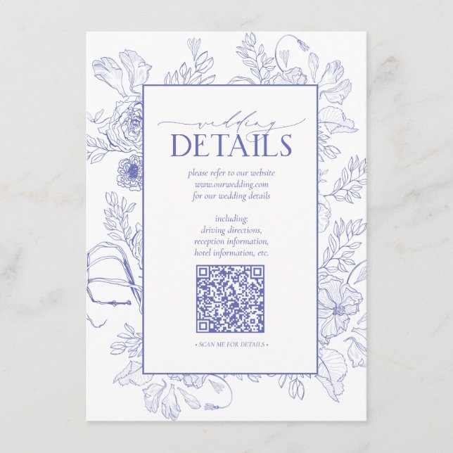 QR Code Lilac Lavender Floral Wedding Details Enclosure Card (Front)