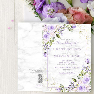 QR Code Lilac Lavender Gold Marble Floral Wedding Invitation