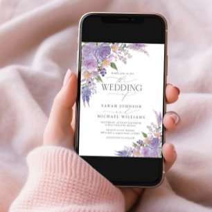QR Code Lilac Lavender Mauve Script Floral Wedding Invitation