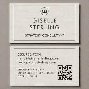 QR Code Linen Monogram Modern Business Card