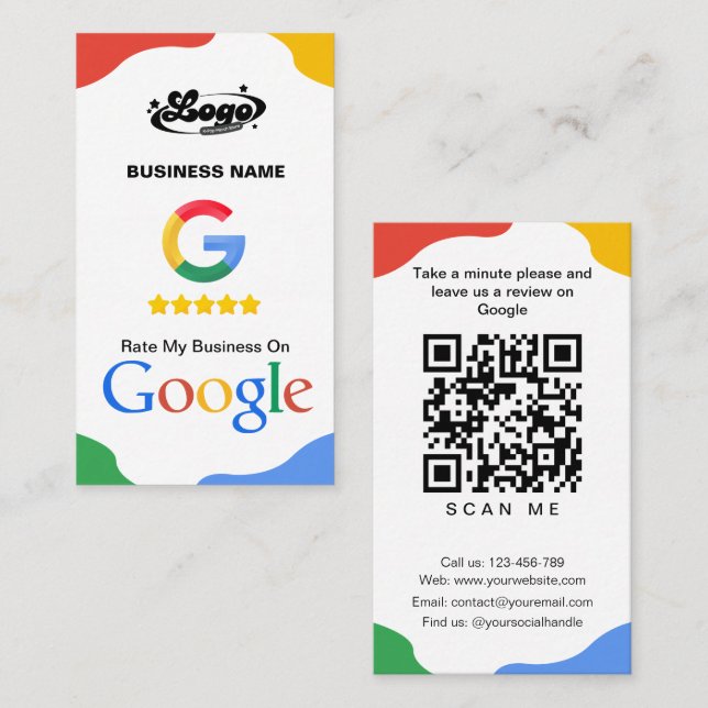 QR Code Link  Google Review Business Card (Front/Back)