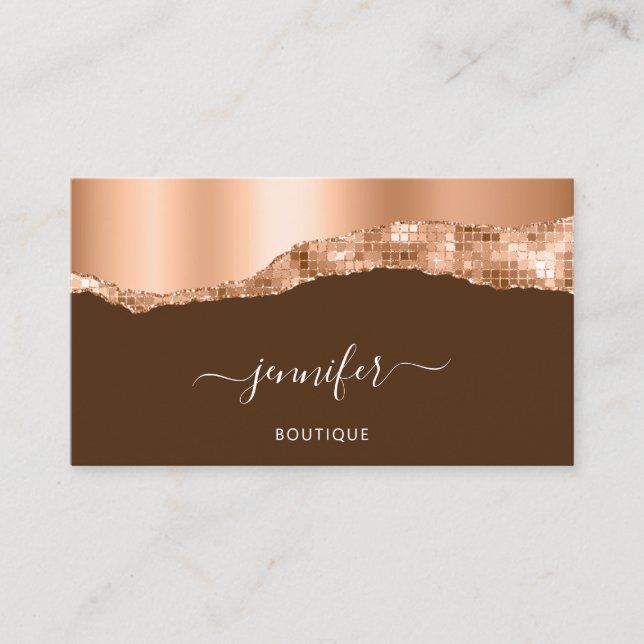 QR Code Logo Abstract Copper Stroke Glitter Brown Business Card (Front)