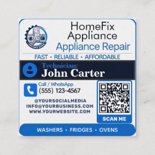 QR code Logo Appliance Repair Maintenance Contact Square Business Card