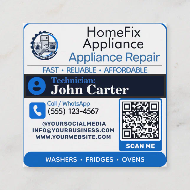 QR code Logo Appliance Repair Maintenance Contact Square Business Card ...