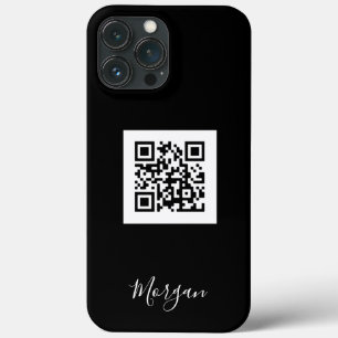 QR Code, Logo Art or Photo, Blk Script Name, Black iPhone 13 Pro Max Case
