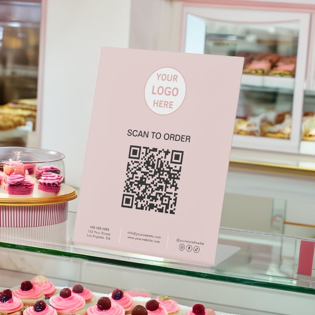 QR Code Logo Bakery Pink Business Pedestal Sign (QR Code Logo Bakery Pink Business Pedestal Sign)