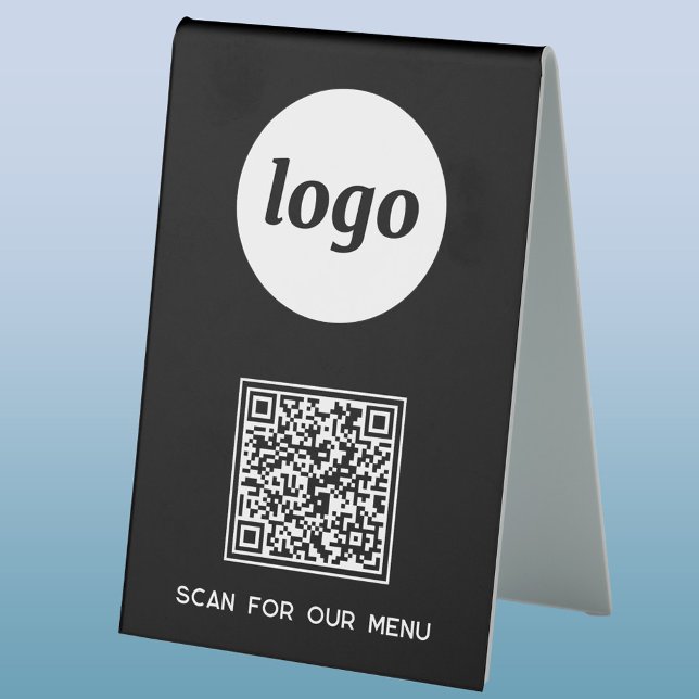 QR Code Logo Business Scan for Menu (Logo QR code custom text business promotional table tent sign)
