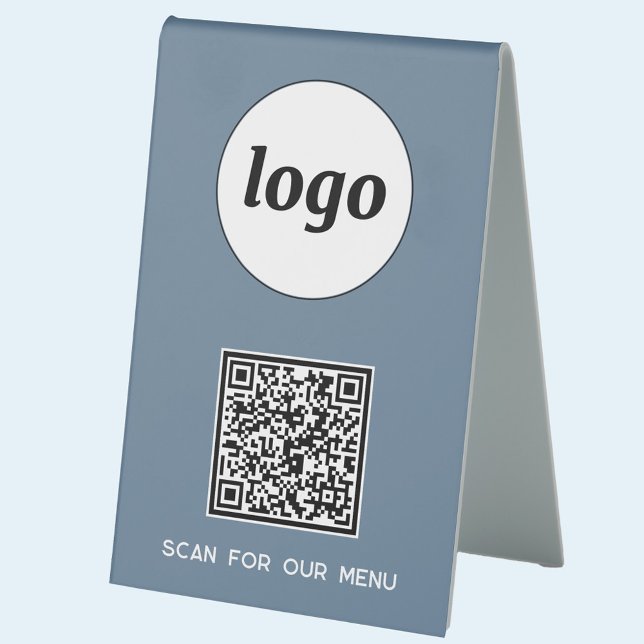 QR Code Logo Business Scan for Menu Blue (Logo QR code and custom text business promotional scan for menu sign)
