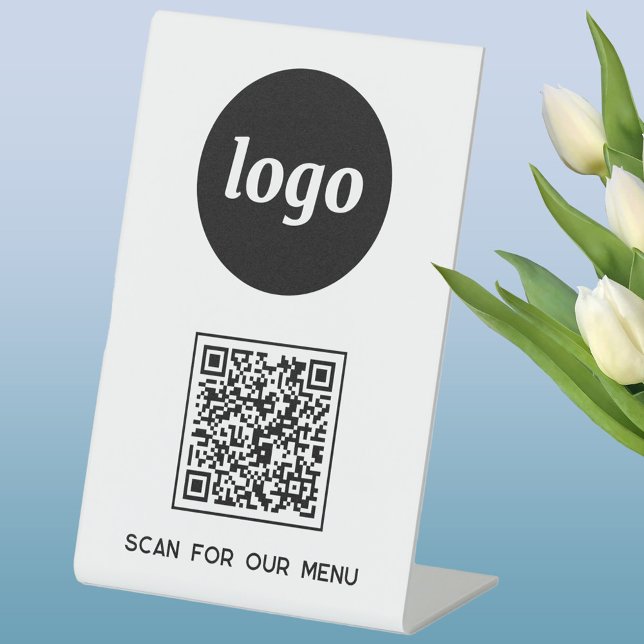 QR Code Logo Business Scan for Menu Pedestal Sign (Logo with QR code Scan for Menu custom business promotional pedestal sign)