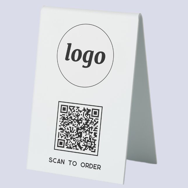 QR Code Logo Business Scan to Order (Logo QR code Scan to Order table tent sign for cafe bar restaurant shop store stall business)