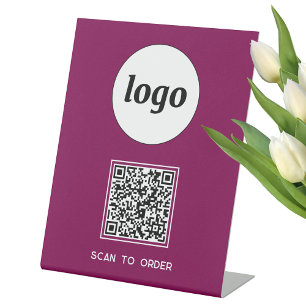 QR Code Logo Business Scan to Order Magenta Pink Pedestal Sign