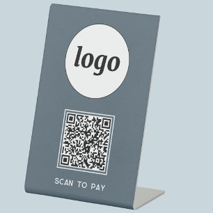 QR Code Logo Business Scan to Pay Charcoal Gray Pedestal Sign