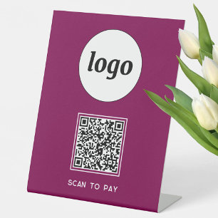 QR Code Logo Business Scan to Pay Magenta Pink Pedestal Sign
