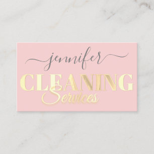 QR Code Logo Cleaning Services Golden Script Pink  Business Card