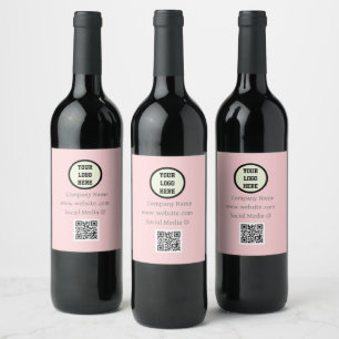 QR Code Logo Company Blush Pink Business Corporate Wine Label