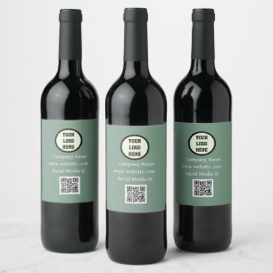 QR Code Logo Company Sage Green Business Corporate Wine Label