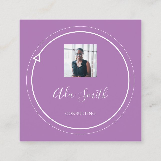 QR Code Logo Custom Custom Photo Consulting Purple Square Business Card (Front)