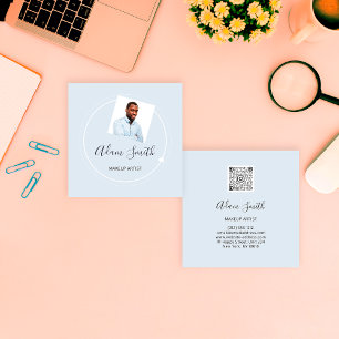 QR Code Logo Custom Custom Photo Makeup Blue Square Business Card