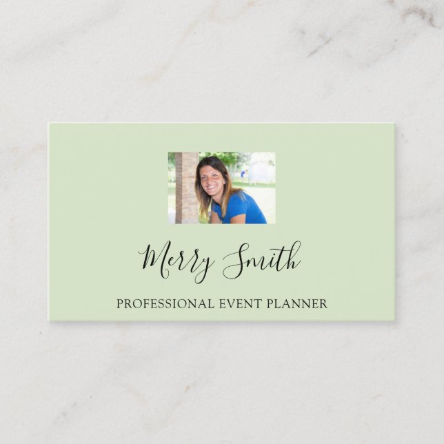 QR Code Logo Custom Photo Mint Green Business Card (Front)