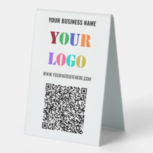 QR Code Logo Custom Text Business Table Tent Sign