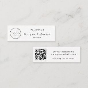 QR Code Logo Elegant Black & White Social Media  M Mini Business Card