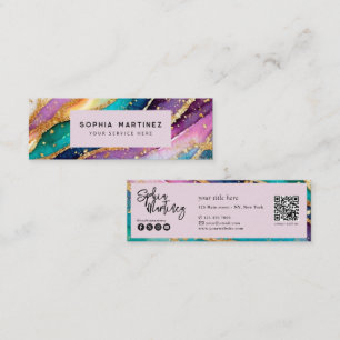 QR Code & Logo Elegant Rainbow Agate gold Glitter Mini Business Card