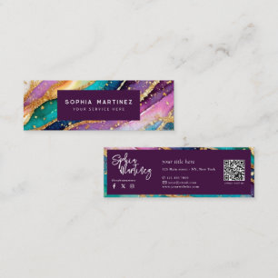 QR Code & Logo Elegant Rainbow Agate gold Glitter  Mini Business Card