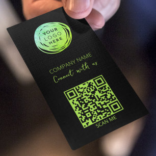 QR Code Logo Fluorescent Green Business Card