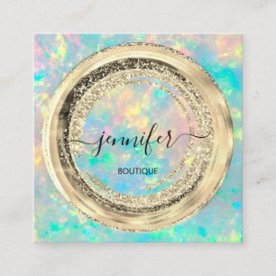 QR Code Logo Frame Glitter Gold Drips Holograph Square Business Card