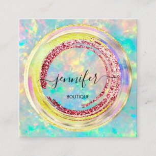 QR Code Logo Glitter Gold Drips Holograph Colourfu Square Business Card